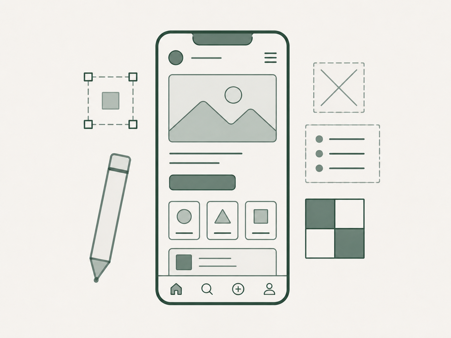 App wireframe and coding illustration